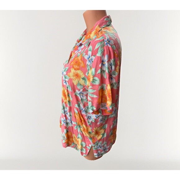 VTG AC Petites Womens Pink Hawaiian Shirt Size M Button Up Boxy - Picture 2 of 4